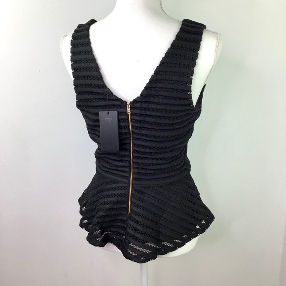 Guess Matilda Sleeveless Show Mesh Peplum Top - Picture 8 of 15